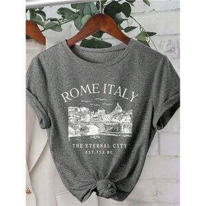 Women's Casual Rome Italy Skyline Printed Short Sleeve Crew Neck T-Shirt